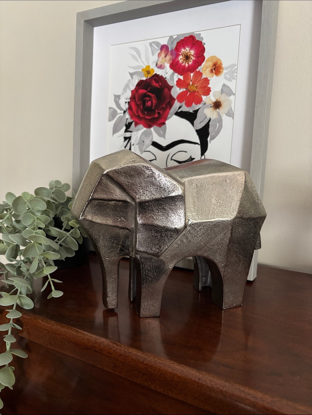 Geometric Metallic Elephant Figurine - Silver